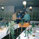 1985, Cena di fine stagione, da sinistra, Mauro Manzini, Alberto de Luca, Fabio Arletti