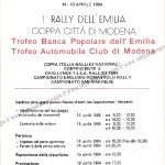 Rally Città di Modena 1984, il programma (2^ parte)