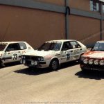 Rally Città di Modena 1988, foto di gruppo per tre amici partecipanti al rally