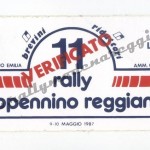 11° Rally Appennino Reggiano 1987, l'adesivo "Verificato"